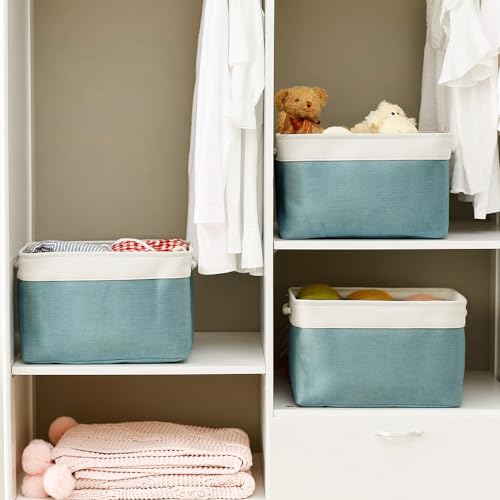 TheWarmHome Organization and Storage basket for Organizing - 3 Pack 16x12x12 inch Cube Storage Bin for Shelves, Fabric Storage Cubes for Organizer Cloth Closet Toy Box (White & Green) - color: White And Green, size: 3PCS/Large Cube - 16L×12W×12H