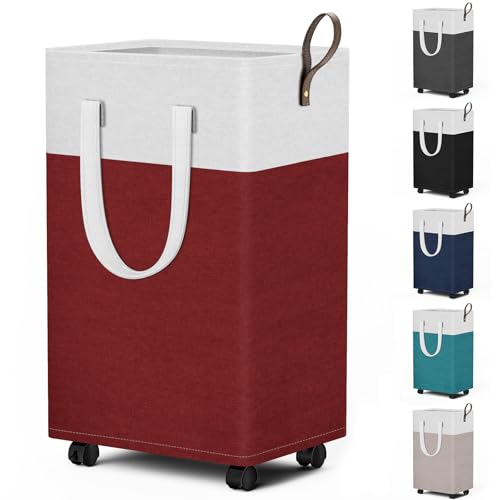 HomeHacks 75L Rolling Laundry Basket with Wheels, Collapsible & Waterproof Laundry Hamper, Mobile Clothes Hamper, Storage Laundry Bins with Handles for Laundry Room, Bedroom, Bathroom & Dorm, Red - color: Red, size: 75L