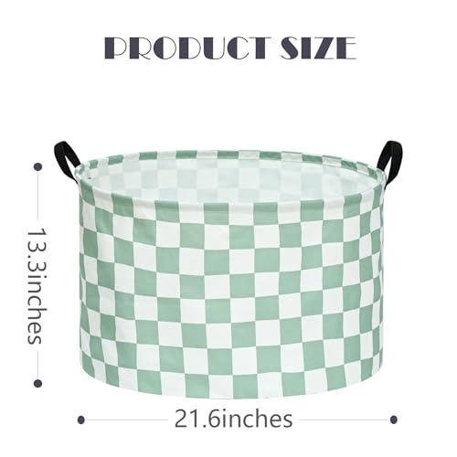 MAIZMZ Sage Checkered Storage Basket Extra Large 80L Kids Hamper Baby Laundry Basket Waterproof Toys Car Organizer Collapsible Canvas for Home/Dorm/Pet/Office/Closet/Shelf/Gift Baskets - color: Green