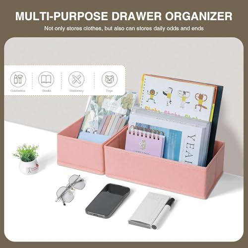 DIMJ Drawer Organizer for Clothing, 15 Pack Fabric Drawer Organizer Bins, Foldable Sock Organizer for Drawer, Dresser Organizer for Clothes, Socks, Bra, Tie (Pink) - color: Pink, size: 15 Pack
