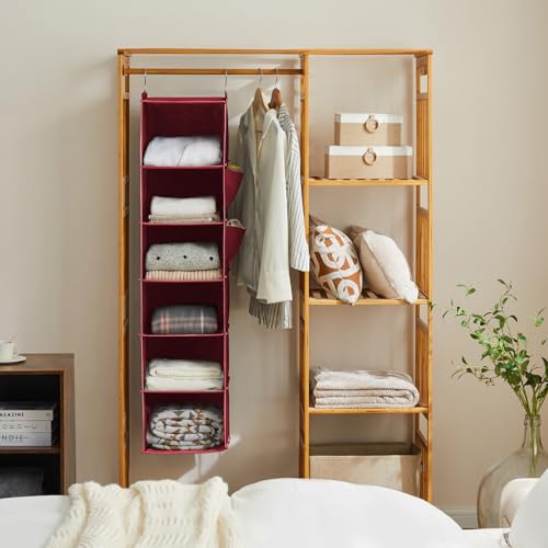 YOUDENOVA Hanging Closet Organizer and Storage, 6-Shelf Closet Hanging Storage Shelves, Dark Red - color: Dark Red