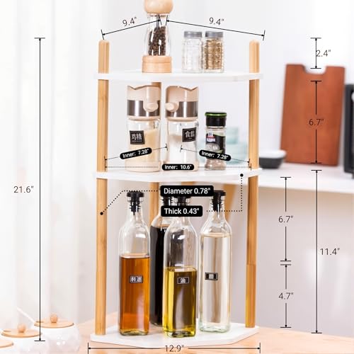 3-Tier Expandable Bamboo Corner Shelf - Dish/Plate Organizer for Cabinet, Kitchen Counter Shelf & Small Kitchen Shelf, Adjustable (White, 1-Pc 11.4" H) - color: 11.4"H-White-3