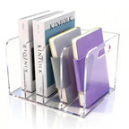 4 Vertical Compartments Clear Acrylic Magazine & File Holder – Multipurpose Desk Organizer for Office, Tablets, Magazines, Books – Documents/Home/Classroom Rack - size: A4, 4 Sections