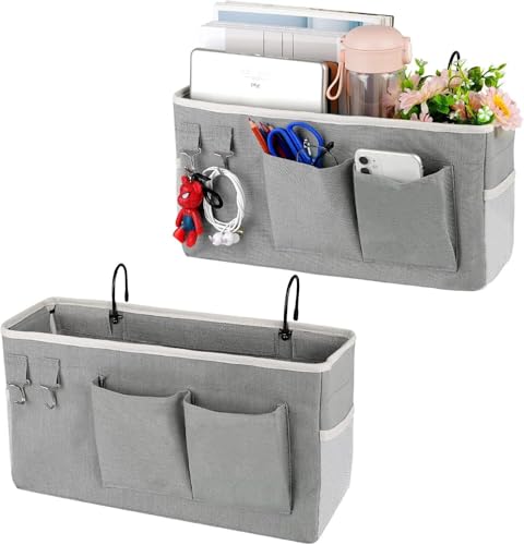 Bedside Storage Caddy/Bedside Hanging Storage Bag for Headboards Bunk Beds Dorm Rooms Book Phone Magazine Holder (2PC Grey) - color: 2PC Grey