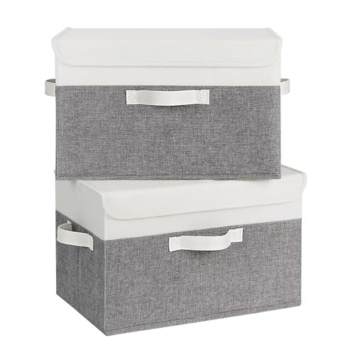 GRANNY SAYS Fabric Storage Boxes, Memory Keepsake Box, Large Storage Bins with Lids, Closet Organizers, Toy Box, Storage Baskets for Shelves, White/Gray, 2-Pack - color: White/Gray, size: Large-2 Pack