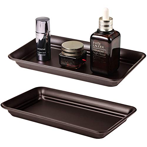 Vintage Farmhouse Decor Metal Vanity Tray(2 Pack),Countertop Guest Hand Towel Storage Organizer Tray Dispenser, Sturdy Holder for Perfume,Cosmetics, Jewelry, Makeup Bathroom Organizer (Bronze) - color: Bronze, size: 2 Pack (9.9" x 5.9" x 1.1")