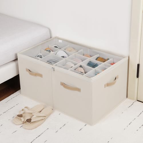 TOPIA HOME Shoe Organizer for Closet 2 Pack, Foldable Shoe Box with Adjustable Divider and Clear Cover, Space Saving Shoe Storage Organizer Cabinet with Reinforced Handles, Fits 40 Pair, Beige, TP11Y - color: Beige-2Pack, size: Extra Large(26.5''L x 16.54