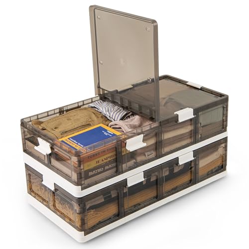Giantex 26.5Gal Under Bed Storage Containers, 2 Pack Stackable Rolling Plastic Storage Boxes with Wheels & Lids, Clear Collapsible Storage Bins for Clothes, Shoes, Blankets