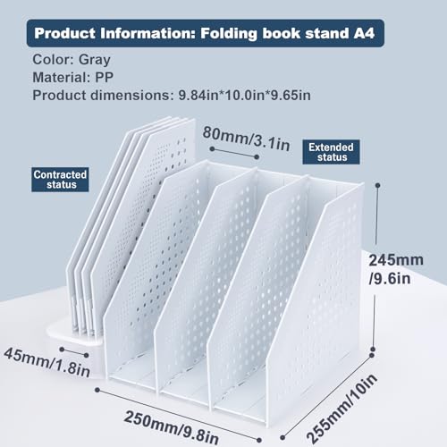FRETONBA Collapsible Magazine File Holder with 3 Vertical Compartments Foldable Binder Holder for Desk Binder Storage Organizer Plastic Magazine Holders for Shelf, Light Gray - color: Light Grey, size: 3 Compartments - 1Pcs