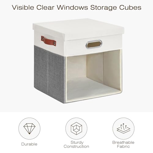Ultra Thick Fabric Storage Cubes with Lids & Windows, 13-Inch Foldable Closet Storage Bins with 3 Handles, Home Decorative Boxes for Bedroom, Living Room, Dorm, Office (Gray & White) - color: Gray&White, size: 13"L x 13"W x 13"H