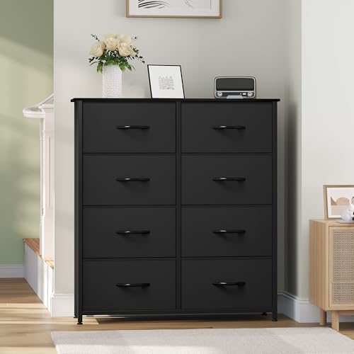 YITAHOME Fabric Dresser with 8 Drawers, Tall Dresser with Fabric Bins, Storage Tower Unit, Chest of Drawers for Living Room, Hallway - color: Black(new 2025)
