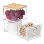 Hipiwe 3 Tiers Acrylic Cotton Swab Organizer Clear Qtip Holder with Lid Stackable Bathroom Accessories Storage Box for Office Living Room Bathroom, 3.7 x 3.5 x 7.8 Inch