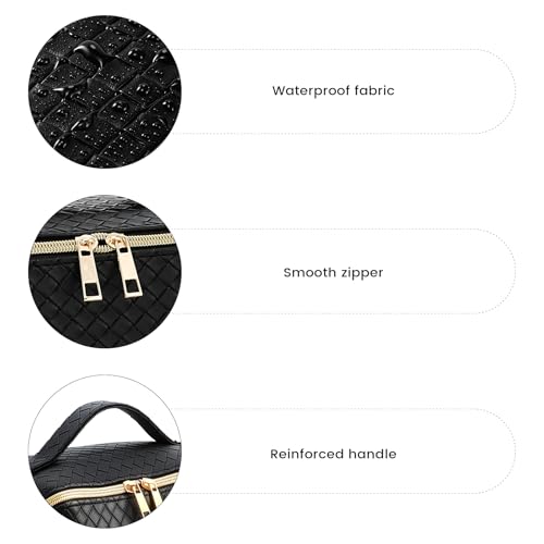 Women's Travel PU Leather Cosmetic Organizer - Large Capacity Toiletry Storage Solution - color: black