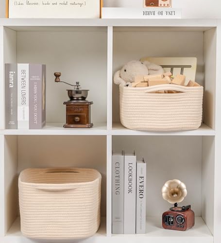 CubesLand Cube Storage Organizer Basket Bin, Rectangular Cotton Rope Basket, 14x10x7.08IN Beige - color: Beige, size: 14''x10''x7.08''