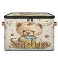 Custom Storage Basket with Name, Personalized Storage Bins with Zipper Lid, Foldable Fabric Storage Box Large capacity with Handle Flower Bee Bear - color: Option 20