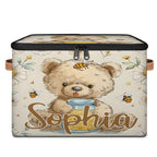 Custom Storage Basket with Name, Personalized Storage Bins with Zipper Lid, Foldable Fabric Storage Box Large capacity with Handle Flower Bee Bear - color: Option 20