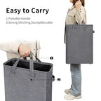 ZERO JET LAG Slim Laundry Hamper With Handles Collapsible Laundry Basket Thin Dirty Clothes Basket Narrow Laundry Bag Foldable Dirty Cloth Hamper 45L (24 inches,Dark Grey) - color: Dark Gray- With Handles
