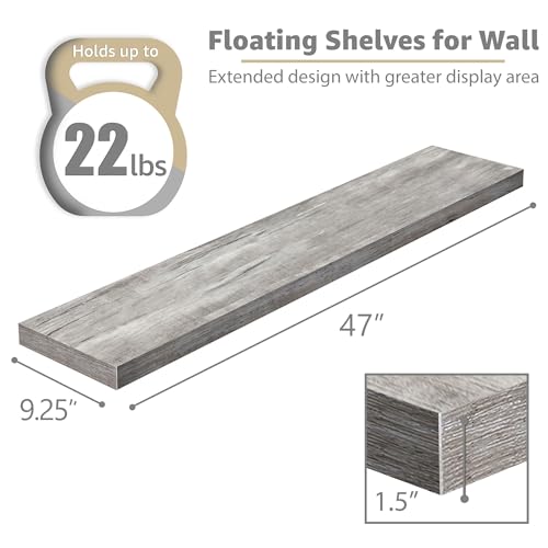 Sorbus Floating Shelves for Wall - 48 Inch Long Bathroom Shelves, Wall Decor for Bedroom, Kitchen, Living Room & Book Storage - Mounted Floating Shelf with Invisible Brackets (Gray, 2 Pack) - color: Grey, size: 48 Inch, style: 2 Pack