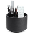 Hennaja Round Leather Art Supply Organizer,Remote Control Holder,360 Degree Spinning,Multi-Functional Pencil Holder,4 Compartments Desktop Stationary Organizer(1-Lichee Black) - color: 1-Lichee Black
