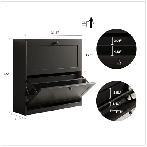 VOWNER Shoe Cabinet with 2 Flip Drawers, Freestanding Shoe Storage Cabinet with Adjustable Shelf & Anti-Tipping Device, Shoe Rack for Entryway, Hallway, Living Room (Black) - color: Black