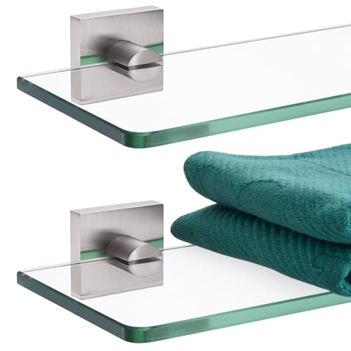 KOKOSIRI Floating Glass Shelf Bathroom Wall Mount Shelves 12-Inch Kitchen Rack for Shower Storage Decor, 2 Pack Brushed Stainless Steel B1107BR-L12-P2 - color: Brushed Nickel, size: 12-Inch(2 Pack)