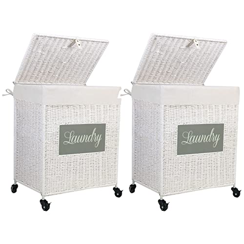 Mxfurhawa Laundry Basket, Heavy Duty Cotton Liner Laundry Storage Hamper with Handles, Collapsible Clothes Wire Basket Organizer Laundry Bag (2PCS-89WE-H) - color: 2PCS-89WE-H