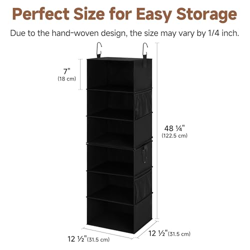 StorageWorks Hanging Closet Organizer 6-Shelf, Separable Two 3 Shelf Closet Storage Organizer with Side Pockets, Portable Hanging Shelves for Clothes, Sweater, Towels, 12" D x 12" W x 48¼"H, Black - color: Black, size: 12" D x 12" W x 48 ¼"H