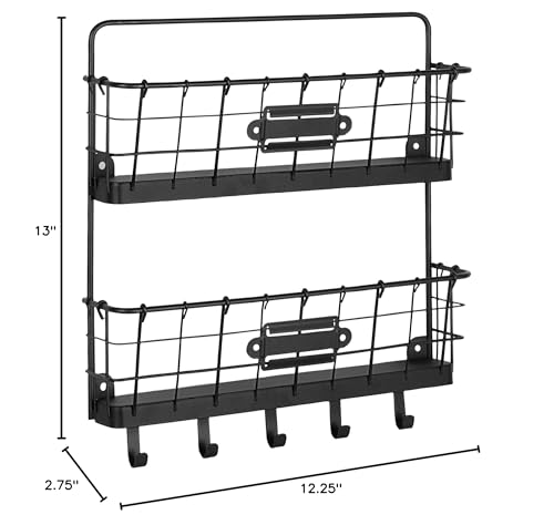 Spectrum Diversified Vintage Wall Mount Office or Entryway 2-Tier Letter Holder Organizer & Key Rack, One, Black (A14610) - color: Black