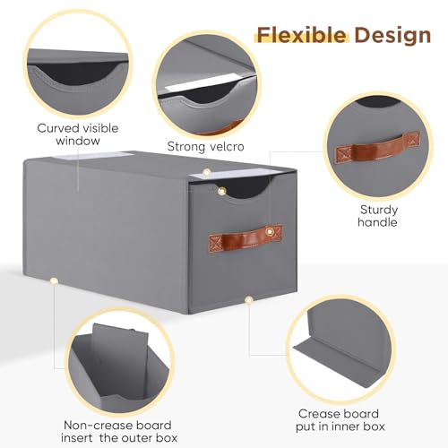 4 Pack Stackable Storage Drawers, Fabric Closet Organizers and Storage with Handles and Clear Window, Pull-Out Clothes Storage Bins with Drawer for Closet, Bedroom, Living Room, Under Bed, Gray - color: Gray, size: 4 Pack