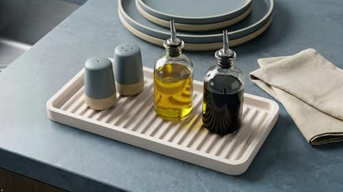 Happitasa Silicone Sink and Surface Organizer Tray, Sponge Holder, Vanity Tray, Trivet, Heat Safe, Dishwasher Safe, for Bathroom and Kitchen Organization (Vanilla Cream, 10"x5.25") - color: Vanilla Cream, size: 10" x 5.3" x 0.6"