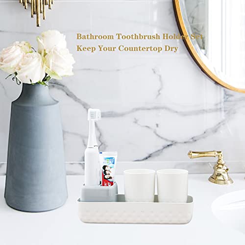 Ayswupt Toothbrush Holders for Bathrooms,Kids Electric Toothbrush Holder with 2 Cups Set,White Tooth Brush Toothpaste Caddy Storage,Small Bathroom Countertop Organizer Stand for Men Farmhouse Family - color: White Toothbrush Holder With Cups