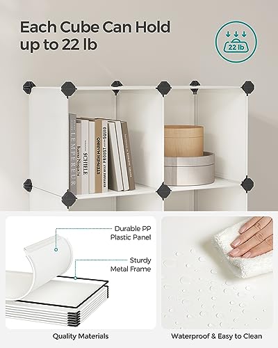 SONGMICS Cube Storage Organizer, Set of 16 Plastic Cubes, Book Shelf, Closet Organizers and Storage, Room Organization, Bedroom Living Room, 12.2 x 48.4 x 48.4 Inches, Cream White ULPC442M01 - color: Cream White, size: 16 Cubes, style: without doors