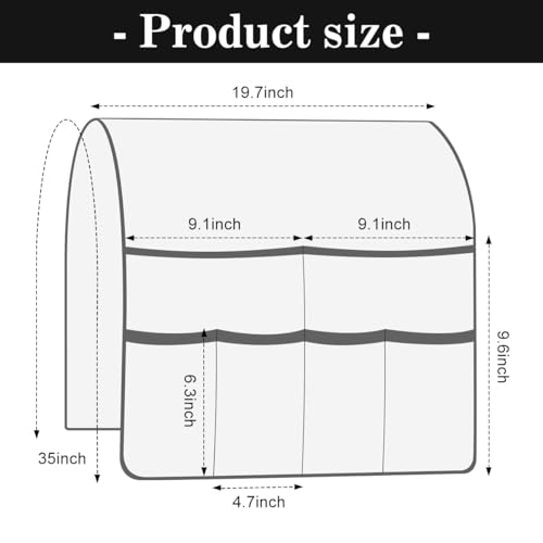 Bedside Caddy for Couch Remote Control Holder Recliner Armrest Organizer Non Slip Sofa Armchair Caddy with 6 Pocket Storage for Magazine, Tablet, Phone, iPad, Black