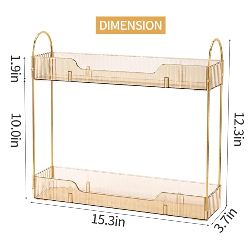 Bathroom Countertop Organizer, 2-Tier Slim Vanity Storage Rack for Bathroom Sink, Narrow Counter Organizer for Toiletries Skincare Perfume with Gold Plastic Trays, Gold - color: Gold