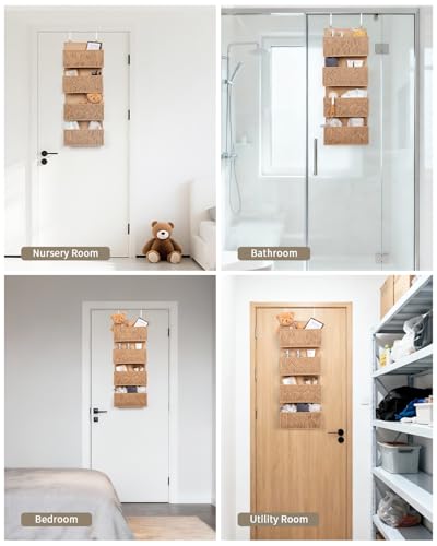 ANTIS'S HOME Nursery Over The Door Organizer Boho Decor Nursery Storage with 4 Large Woven Pockets, Macrame Nursery Organizers and Toys Storage, Behind Door for Bathroom, Bedroom, Brown - size: Brown-4 Pockets