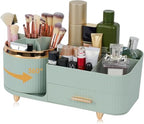 Makeup Organizer Countertop with Drawer 360 Rotating Brush Holder Storage Large Capacity Skincare Cosmetic Display Cases for Vanity Bathroom Desktop, Model 3016 Green - color: Green