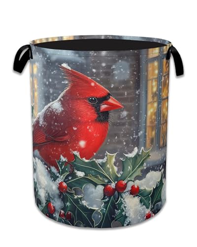 Winter Cardinal Red Bird Laundry Basket Collapsible Laundry Hamper, Oxford Cloth Storage Bin for Room/Bathroom/Bedroom/Dormitories 16" X 20.8" - color: Winter Cardinal Red Bird