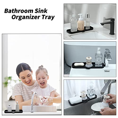 MicoYang Silicone Bathroom Soap Dishes with Drain Spout-Bathroom and Kitchen Sink Organizer,Sponge Holder,Dish Soap Tray,Perfect for Dispenser,Scrubber,Bottle,Cup on Sink or Counter-Black 12"×4" - color: Black, size: L(12"×4")