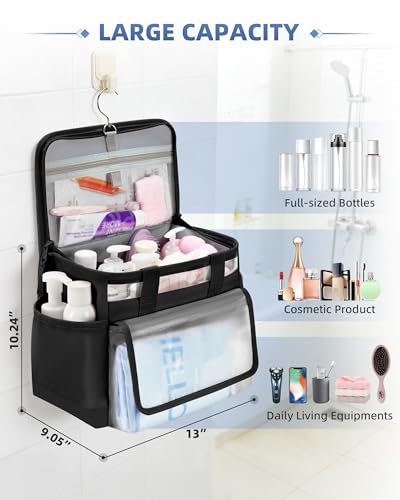 Marscamd Hanging Shower Caddy Organizer Bag for Travel with Hanging Hook, Quick Dry Mesh Bathroom Caddy Toiletry Bag with Handle for College, Dorm, Gym, Camping, Black - color: Black
