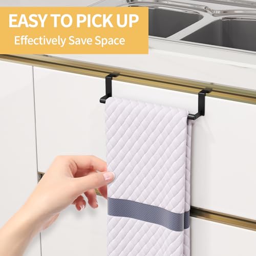 STWWO Over the Door Towel Rack, Kitchen Towel Holder Over Cabinet Door Towel Bar Stainless Steel for Cupboard for Kitchen Dish Towel Holder Hanger, 2 Pack (Black) - color: Black