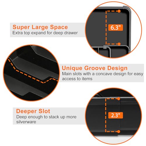 Spaclear Silverware Organizer - Expandable Kitchen Drawer Organizer, Utensil Drawer Organizer, Adjustable Plastic Flatware and Cutlery Holder, Kitchen Organizers Storage for Forks Knives, Black - color: Black, size: M(9.5-15.2"W x 12.6-19"D)