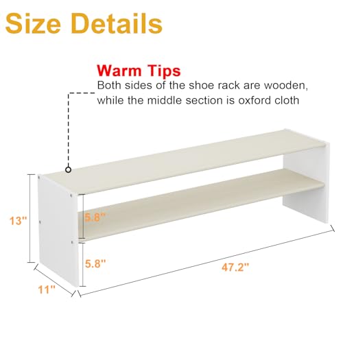Cidaziya 47.2 Inch Long White Shoe Rack, Stackable Shoe Shelf Organizer for 15-18 Pairs of Shoes, 2 Tier Shoe Storage Organizer for Living Room, Bedroom, Closet, Entryway, Hallway, Garage - size: 1 Pack (47.2" Long)