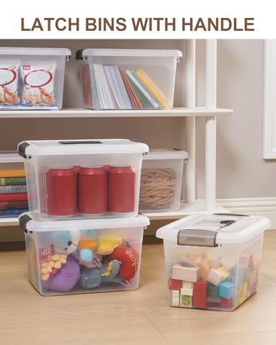 Citylife 4 Packs 6 QT Storage Bins with Lids Clear Plastic Bins with Grey Handle Stackable Storage Containers for Organizing - size: 6.0QT, style: 4 PACK