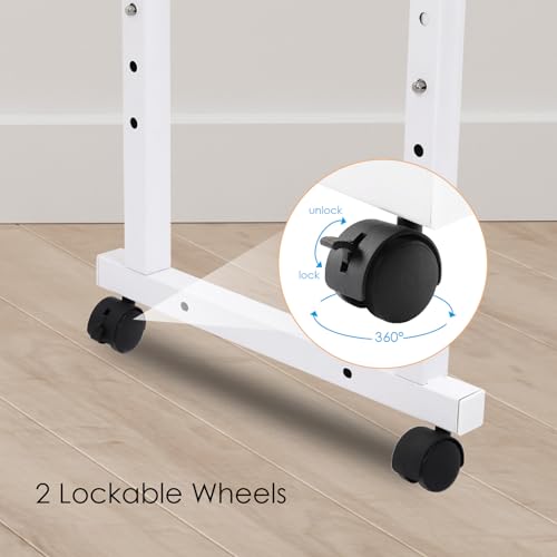 Arlopu Overbed Table with Wheels,60.6-84.2 inches Mobile Bed Desk,Rolling Computer Desk, Laptop Cart,W/0-65°Tilt Stand,4 Heights and 6 Lengths,Side Storage Basket,for Home,Office and Hospital (White) - color: White