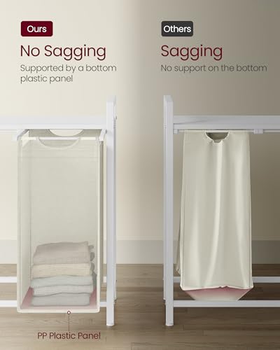 VASAGLE Laundry Hamper, Laundry Basket, Laundry Sorter with 4 Pull-Out and Removable Bags, Shelf, Metal Frame, 4 x 10.6 Gallons (40 L), 45.7 x 13 x 28.4 Inches, Cream White and Cloud White UBLH401W01 - color: Cream White + Cloud White, size: 4 Bags - 160