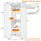 Vomavex Corner Closet System with 3 Hanging Rods, 30.8”-70.2” L Shaped Freestanding Closet Organizer for Walkin Closet, Corner Wardrobe, White