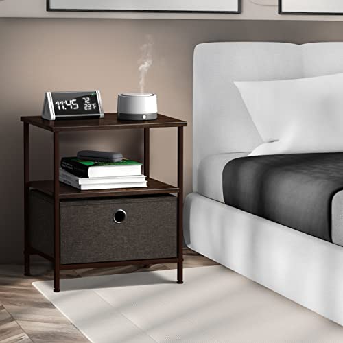Sorbus Nightstand 1-Drawer Shelf Storage - Bedside Furniture & End Table Chest Dresser with Steel Frame, Wood Top & Easy Pull Fabric Bins for Home, Bedroom, Closets, Bathroom, Office & College Dorm - color: Brown, style: 1 Drawer