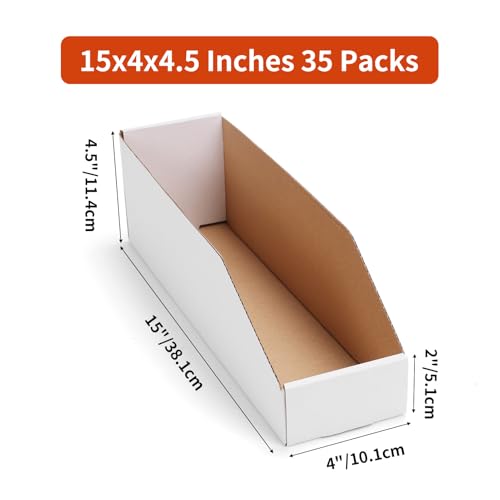 ZBEIVAN Cardboard Storage Bins Boxes 35 Packs 15x4x4.5 Inches, Easy Assembly Pantry Organizer Bins for Shelf, White - color: White, size: 15x4x4.5 inch