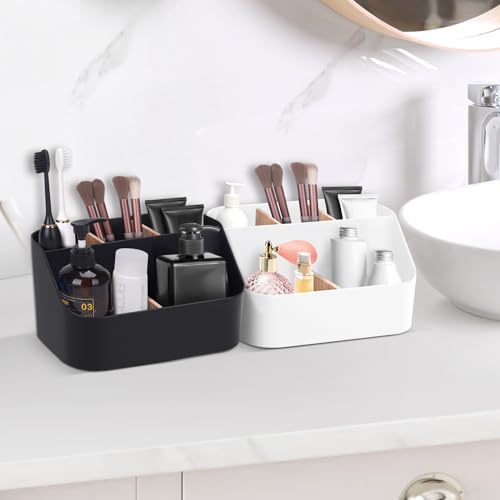 Ayswupt Electric Toothbrush Holders for Bathrooms,Black Tooth Brushing Holder,Toothpaste Organizer with Dividers,Bathroom Countertop Accessories Storage,Toothbrush Stand for Vanity Office Sink - color: Black, size: Large (1 Pack)
