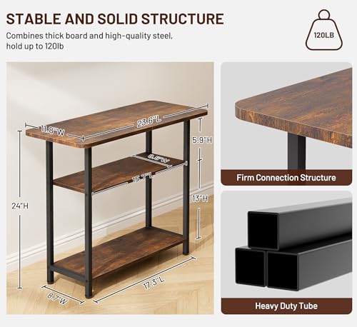 SLEEPING LAMB Side Table for Living Room, 3-Tier End Table for Small Space with Wide Storage Tabletop, Rustic Brown Narrow Nightstand for Bedroom, Sofa Couch - color: Brown